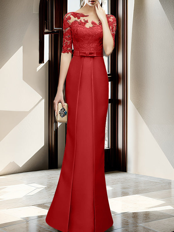Floor Length Mother Of The Bride Dress With Sheath Column Illusion Neckline