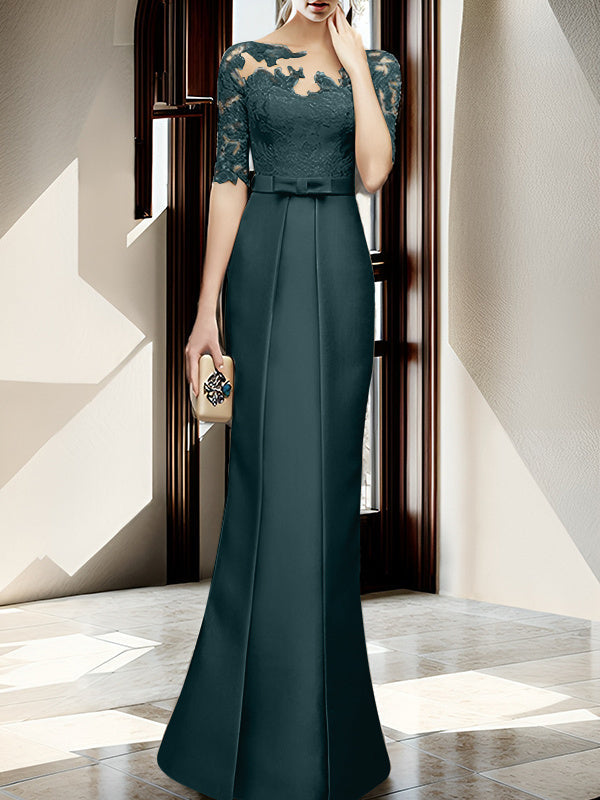 Floor Length Mother Of The Bride Dress With Sheath Column Illusion Neckline