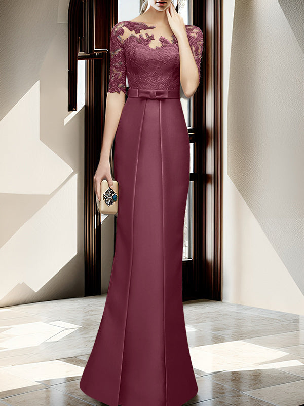 Floor Length Mother Of The Bride Dress With Sheath Column Illusion Neckline