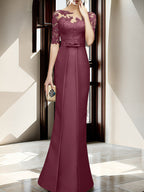 Floor Length Mother Of The Bride Dress With Sheath Column Illusion Neckline