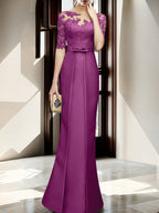 Floor Length Mother Of The Bride Dress With Sheath Column Illusion Neckline