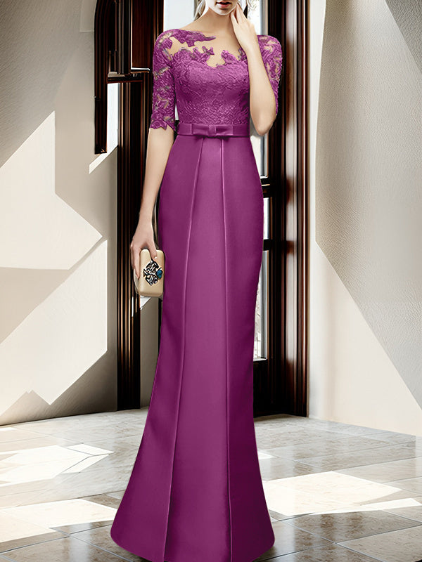 Floor Length Mother Of The Bride Dress With Sheath Column Illusion Neckline