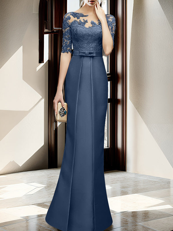 Floor Length Mother Of The Bride Dress With Sheath Column Illusion Neckline