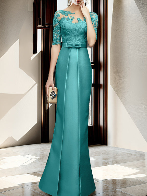 Floor Length Mother Of The Bride Dress With Sheath Column Illusion Neckline