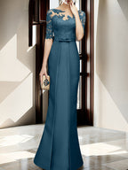 Floor Length Mother Of The Bride Dress With Sheath Column Illusion Neckline