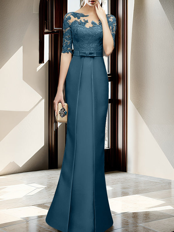 Floor Length Mother Of The Bride Dress With Sheath Column Illusion Neckline