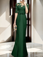 Floor Length Mother Of The Bride Dress With Sheath Column Illusion Neckline