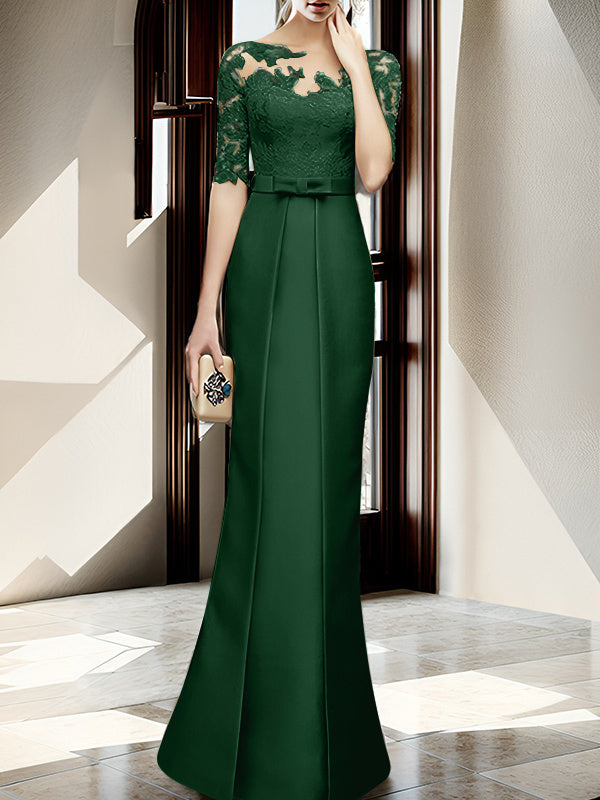 Floor Length Mother Of The Bride Dress With Sheath Column Illusion Neckline