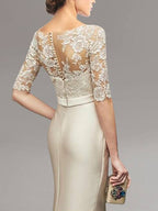 Floor Length Mother Of The Bride Dress With Sheath Column Illusion Neckline