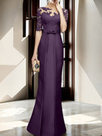 Floor Length Mother Of The Bride Dress With Sheath Column Illusion Neckline