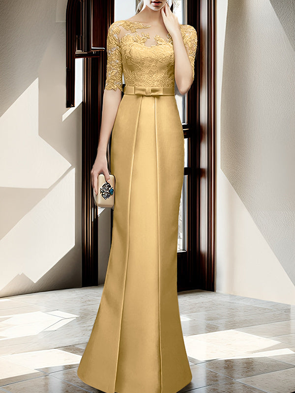 Floor Length Mother Of The Bride Dress With Sheath Column Illusion Neckline