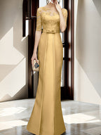 Floor Length Mother Of The Bride Dress With Sheath Column Illusion Neckline