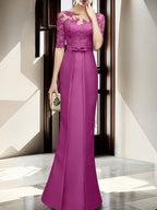 Floor Length Mother Of The Bride Dress With Sheath Column Illusion Neckline
