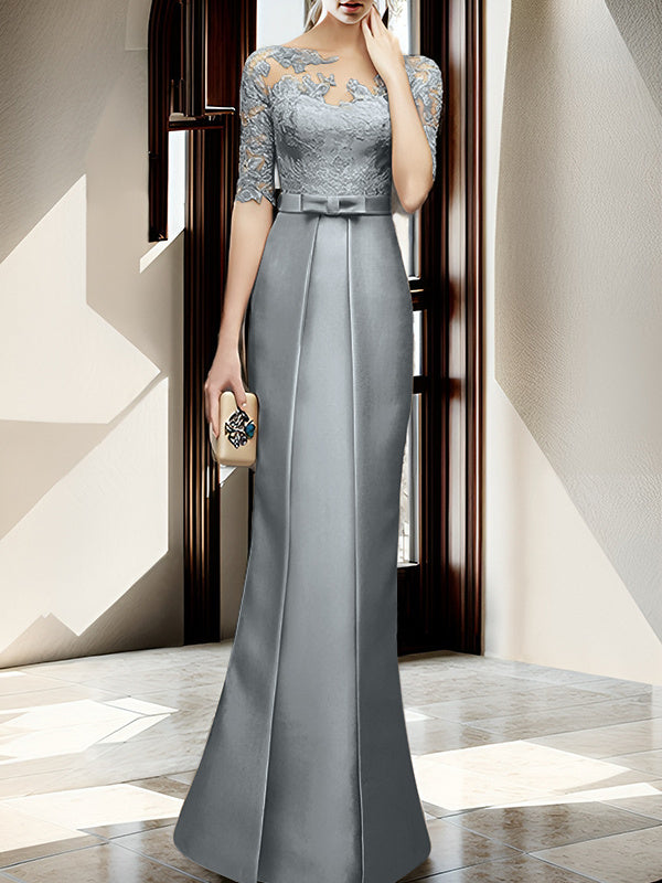 Floor Length Mother Of The Bride Dress With Sheath Column Illusion Neckline