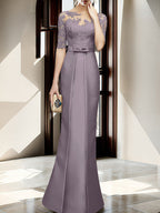 Floor Length Mother Of The Bride Dress With Sheath Column Illusion Neckline