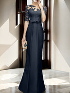 Floor Length Mother Of The Bride Dress With Sheath Column Illusion Neckline