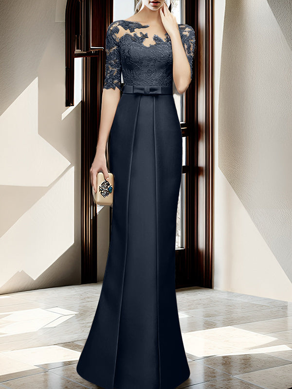 Floor Length Mother Of The Bride Dress With Sheath Column Illusion Neckline