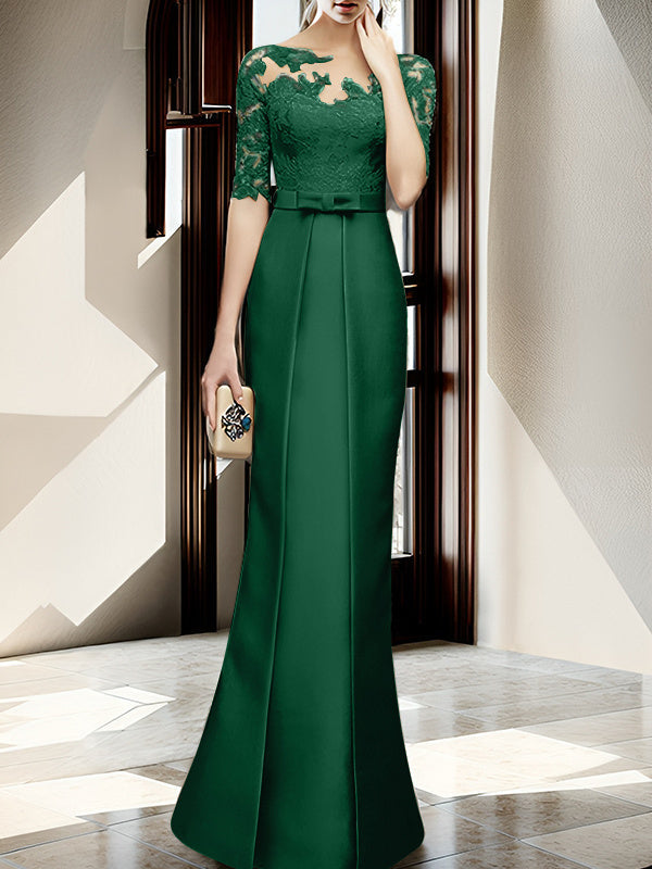 Floor Length Mother Of The Bride Dress With Sheath Column Illusion Neckline