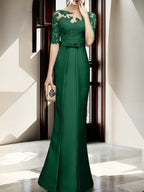 Floor Length Mother Of The Bride Dress With Sheath Column Illusion Neckline