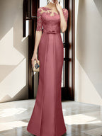 Floor Length Mother Of The Bride Dress With Sheath Column Illusion Neckline