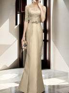 Floor Length Mother Of The Bride Dress With Sheath Column Illusion Neckline