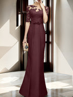 Floor Length Mother Of The Bride Dress With Sheath Column Illusion Neckline