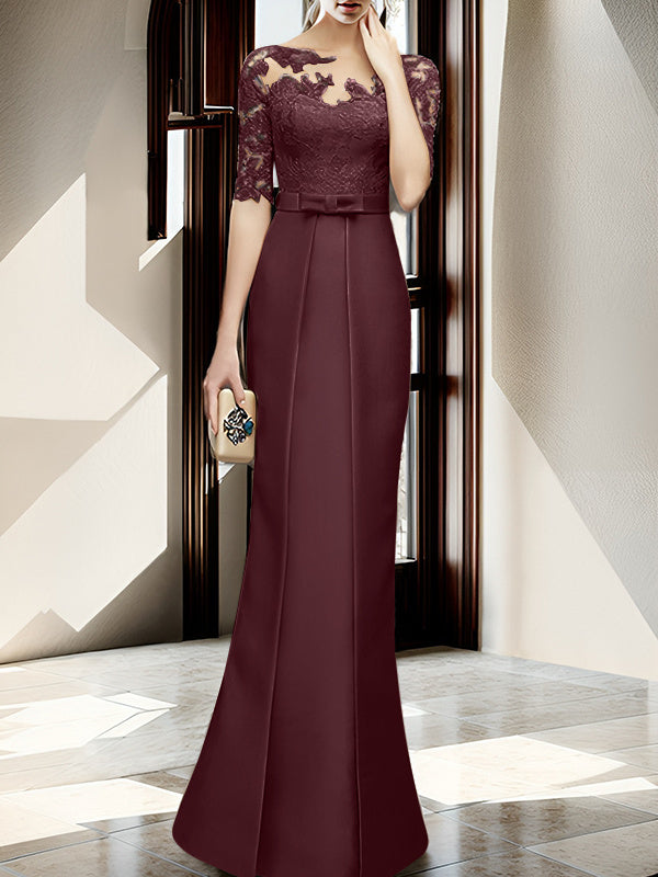 Floor Length Mother Of The Bride Dress With Sheath Column Illusion Neckline