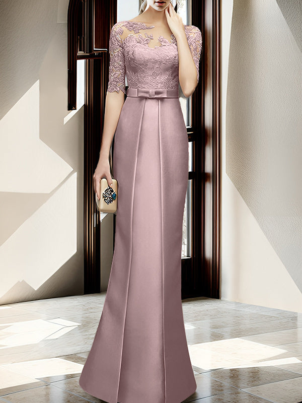 Floor Length Mother Of The Bride Dress With Sheath Column Illusion Neckline
