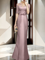 Floor Length Mother Of The Bride Dress With Sheath Column Illusion Neckline