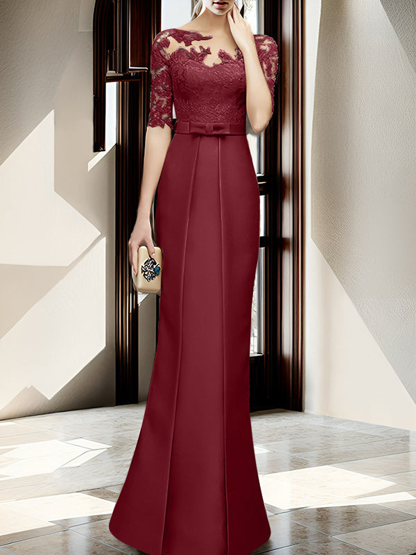 Floor Length Mother Of The Bride Dress With Sheath Column Illusion Neckline