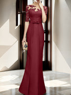 Floor Length Mother Of The Bride Dress With Sheath Column Illusion Neckline
