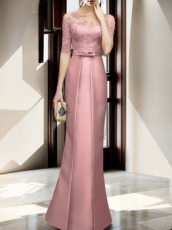 Floor Length Mother Of The Bride Dress With Sheath Column Illusion Neckline