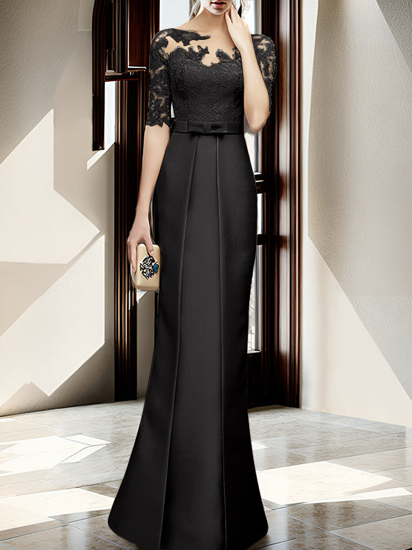 Floor Length Mother Of The Bride Dress With Sheath Column Illusion Neckline