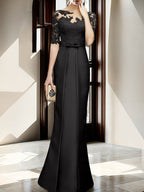 Floor Length Mother Of The Bride Dress With Sheath Column Illusion Neckline