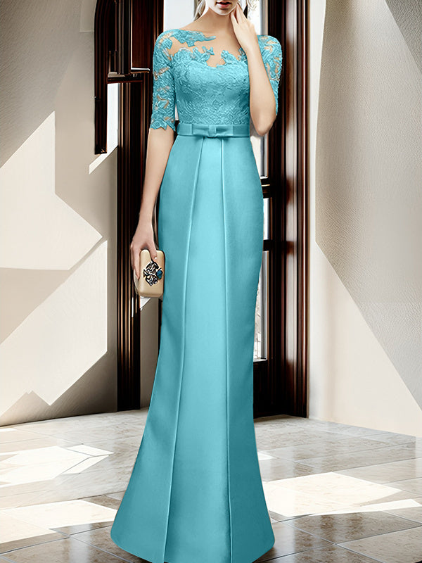 Floor Length Mother Of The Bride Dress With Sheath Column Illusion Neckline