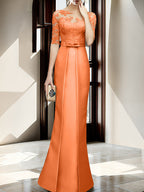 Floor Length Mother Of The Bride Dress With Sheath Column Illusion Neckline