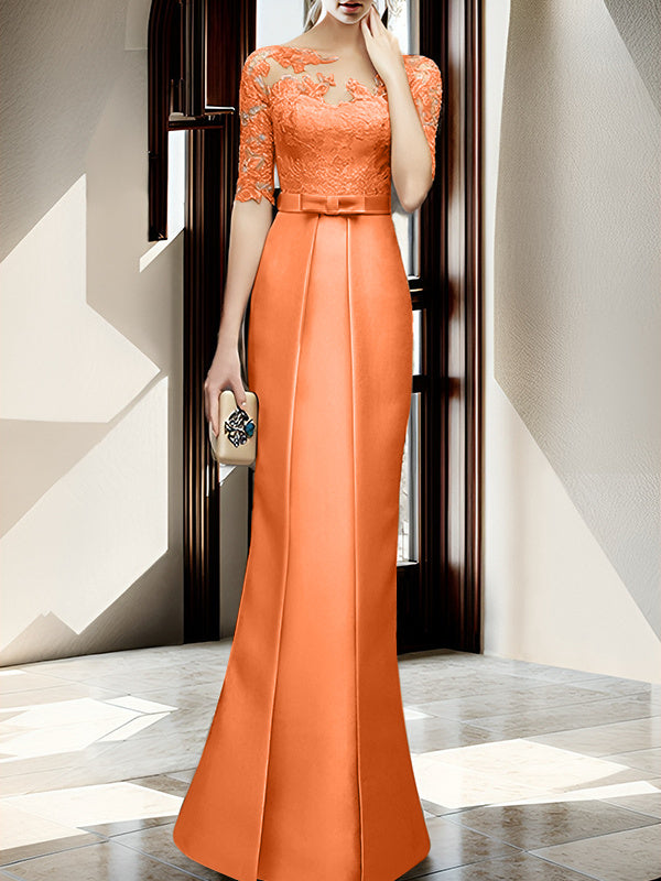 Floor Length Mother Of The Bride Dress With Sheath Column Illusion Neckline
