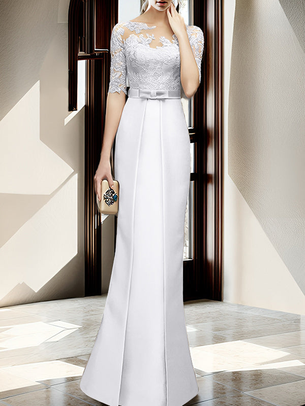 Floor Length Mother Of The Bride Dress With Sheath Column Illusion Neckline