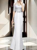Floor Length Mother Of The Bride Dress With Sheath Column Illusion Neckline