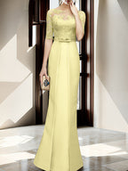Floor Length Mother Of The Bride Dress With Sheath Column Illusion Neckline