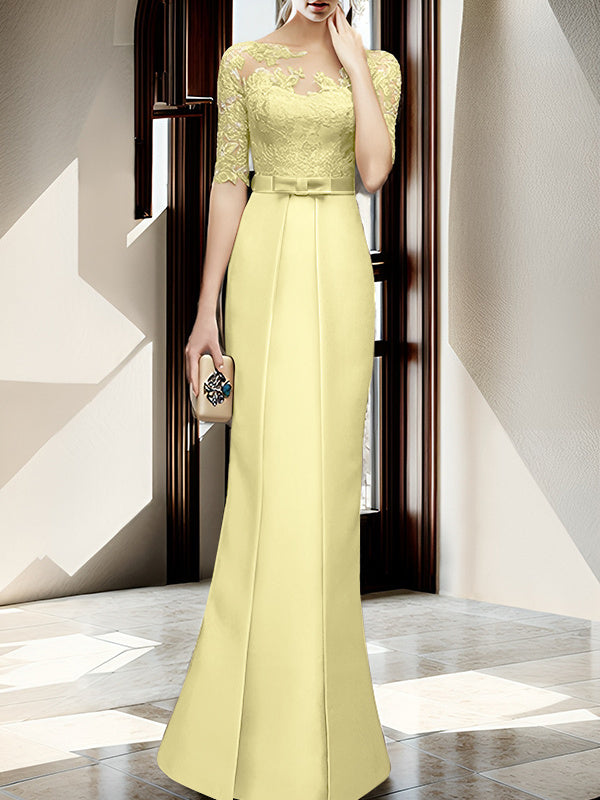 Floor Length Mother Of The Bride Dress With Sheath Column Illusion Neckline