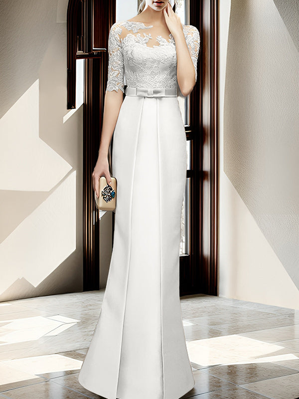 Floor Length Mother Of The Bride Dress With Sheath Column Illusion Neckline
