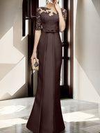 Floor Length Mother Of The Bride Dress With Sheath Column Illusion Neckline