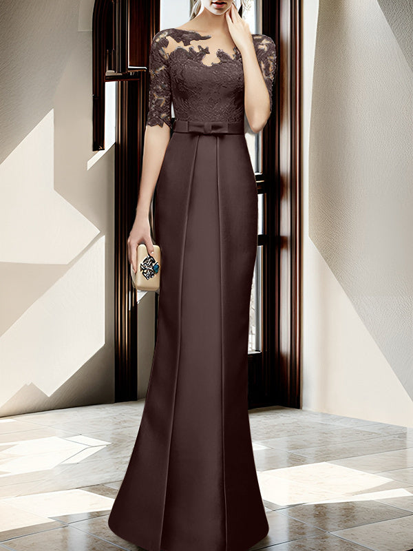 Floor Length Mother Of The Bride Dress With Sheath Column Illusion Neckline