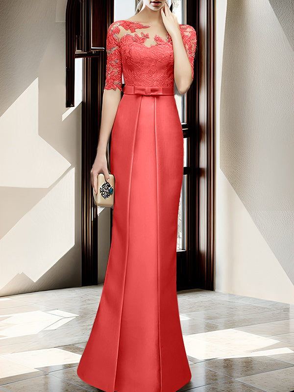 Floor Length Mother Of The Bride Dress With Sheath Column Illusion Neckline