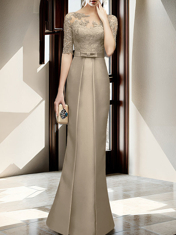 Floor Length Mother Of The Bride Dress With Sheath Column Illusion Neckline