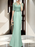 Floor Length Mother Of The Bride Dress With Sheath Column Illusion Neckline