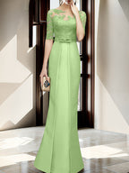 Floor Length Mother Of The Bride Dress With Sheath Column Illusion Neckline