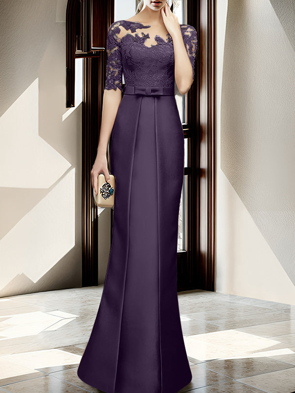 Floor Length Mother Of The Bride Dress With Sheath Column Illusion Neckline