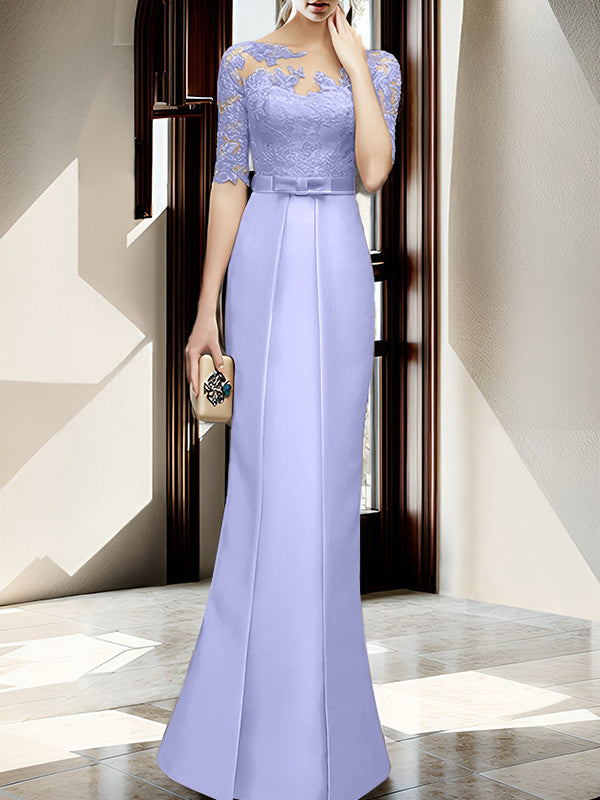 Floor Length Mother Of The Bride Dress With Sheath Column Illusion Neckline